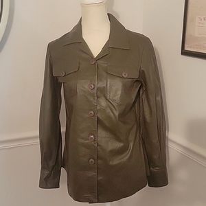 Cynthia Rowley Leather Button Down Blouse Green Womens‎ Medium